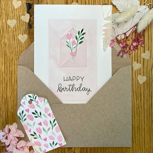 Handgeschilderde aquarelkaart, verjaardag, B6 vouwkaart, uniek, wenskaart, gefeliciteerd