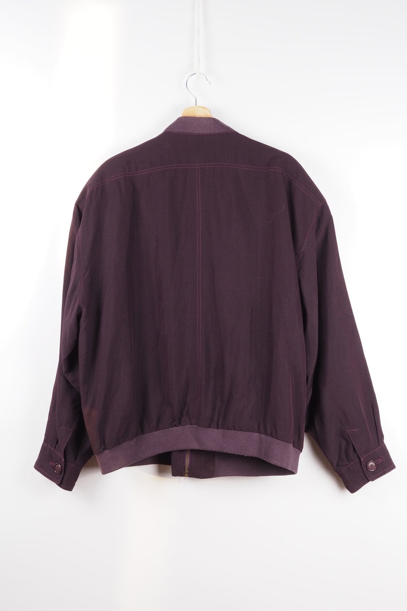 Vintage Mens Reine Seide Silk Bomber Dark Purple Violet Zip Jacket L Large 80s 90s image 3