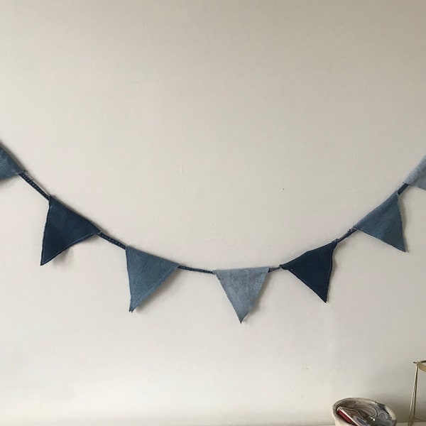 Denim Bunting, Denim Flag garland, rustic home decor, holiday decor, kid room decor