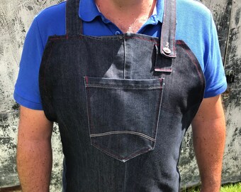 Large patchwork denim apron