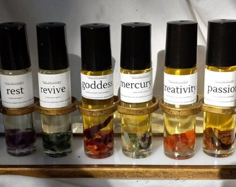 plant based perfume rollers (aromatherapy - essential oils - organic oils) with crystals