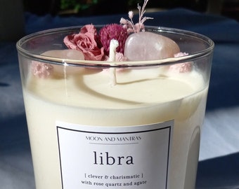 Libra - balancing zodiac candle with crystals - hand poured soy wax created with intention