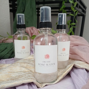Organic Rose Water Mist with Rose Quartz Crystals / Hydrating Facial Toner & Aura Cleanser