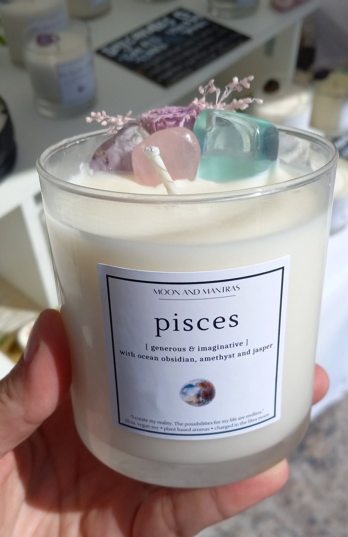 Pisces Birthday Candle Astrology Candles With Crystals Etsy UK