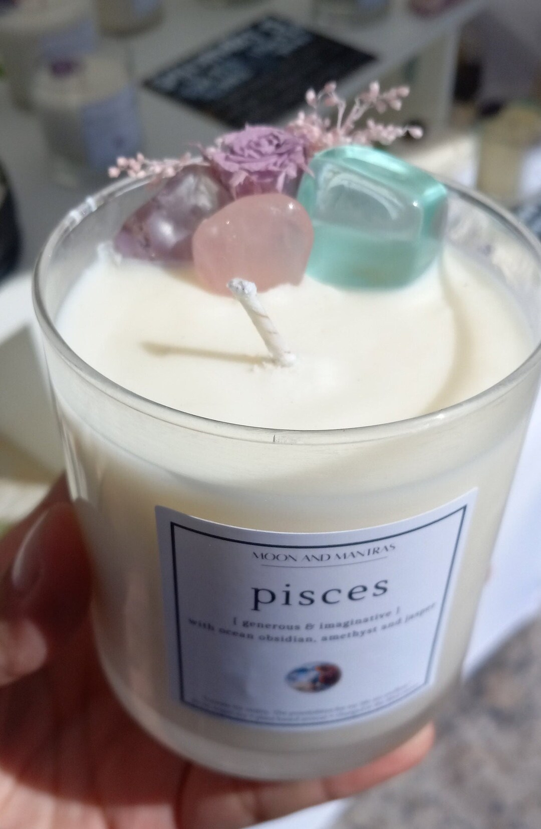 Pisces Birthday Candle Astrology Candles With Crystals Made With