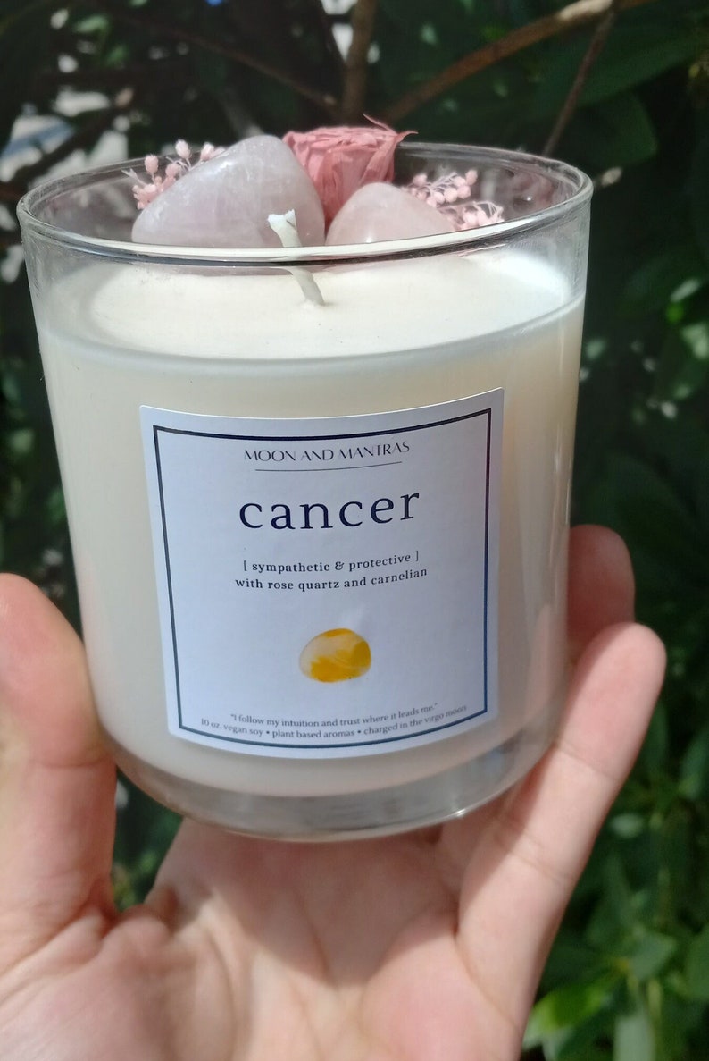 Cancer Astrology Candles With Crystals 70 Hours Lit Etsy
