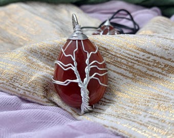 Carnelian Tree of Life Crystal Necklace - Wirewrapped Necklace for Energy, Creativity, Passion and Vitality