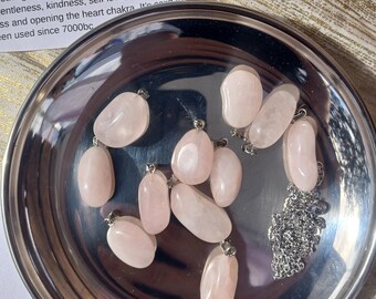 rose quartz pendant necklace with stainless steel chain for love & harmony