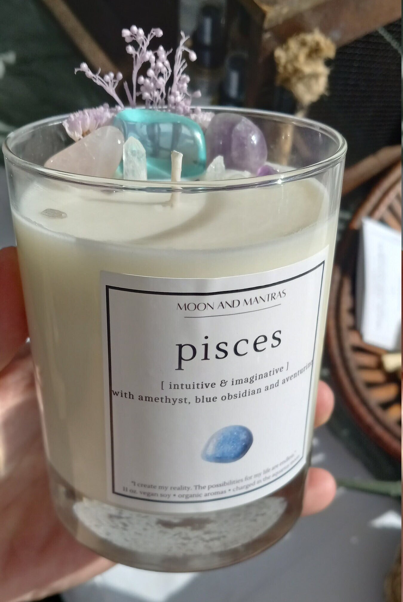 Pisces Birthday Candle Astrology Candles With Crystals Etsy UK