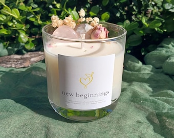 new beginnings candle with crystals - handpoured with intention