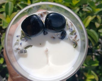 sacred sage candle - space cleansing and clearing with black obsidian