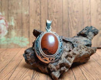 Red Jasper Cabochon Sterling Silver Necklace Pendant