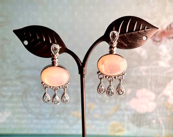 Mother of Pearl Sterling Silver Dangle Chandelier Earrings CZ Drops