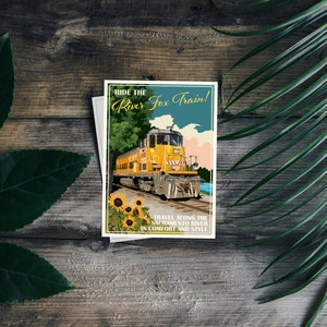 Carte postale de voyage vintage River Fox train Old West Sacramento en Californie Art déco
