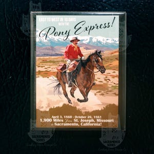 Carte postale vintage de voyage Pony Express Western Sacramento en Californie Missouri