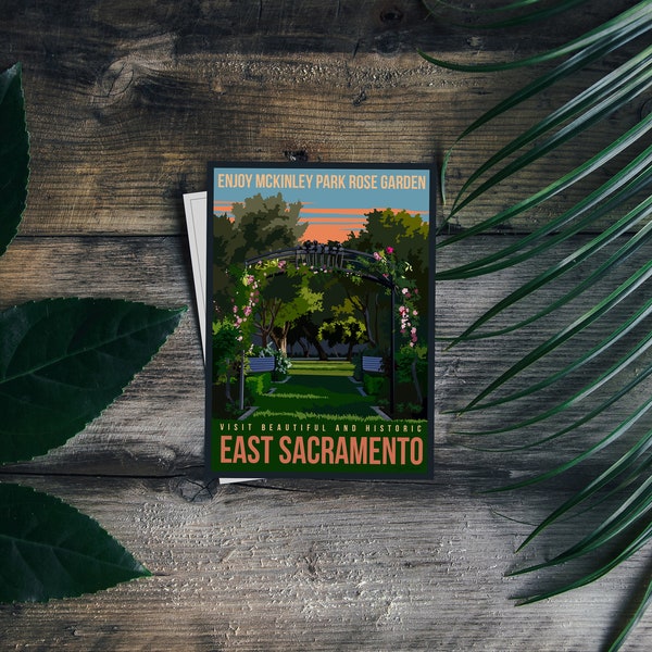 McKinley Rose Garden East Sacramento, California Vintage Travel Poster Postcard