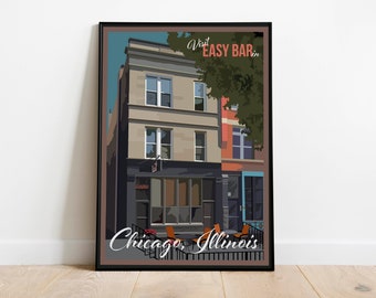 Chicago Easy Bar Dive Bar Local Eclectic Favorite Vintage Travel Poster