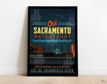 Old Sacramento Waterfront Vintage Travel Poster