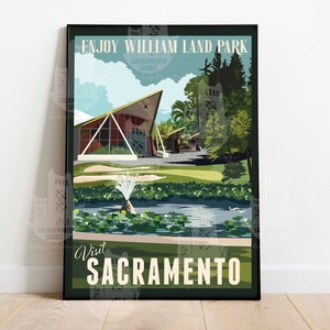 Land Park Visit Sacramento Vintage Travel Poster