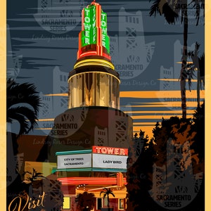 Tower Theatre Visit Sacramento Vintage Travel Poster image 2