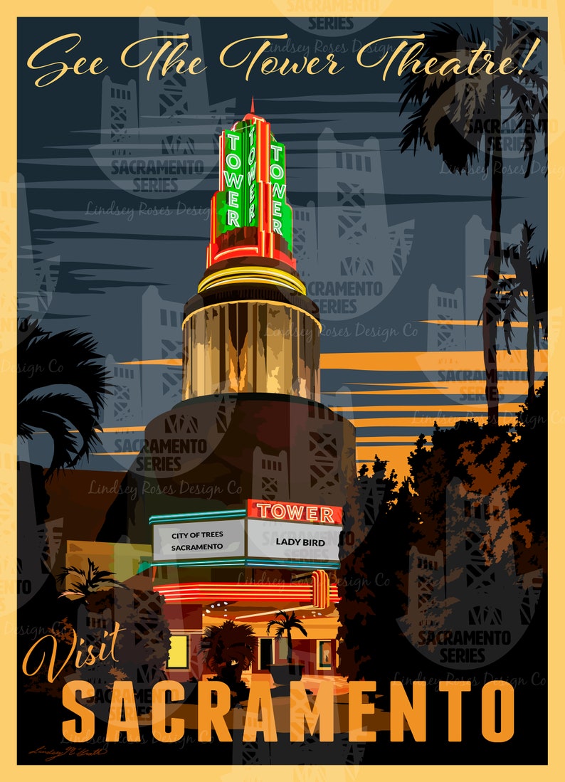 Tower Theatre Visit Sacramento Vintage Travel Poster image 2