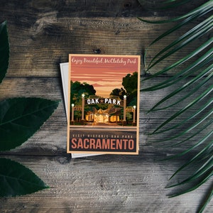 Oak Park Visita Sacramento Vintage Travel Poster Postcard