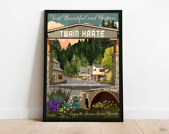 Twain Harte California Gold Rush Foothills Vintage Travel Poster