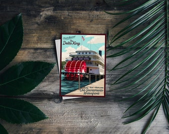 Delta King River Paddle Boat Old Sacramento Waterfront California Art Deco Vintage Travel Postcard