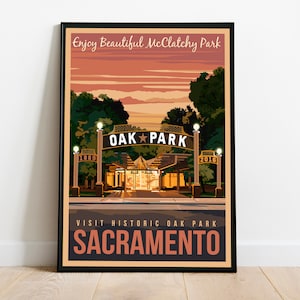 Oak Park Visit Sacramento Vintage Travel Poster