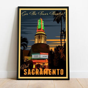 Poster de voyage vintage Tower Theatre Visit Sacramento