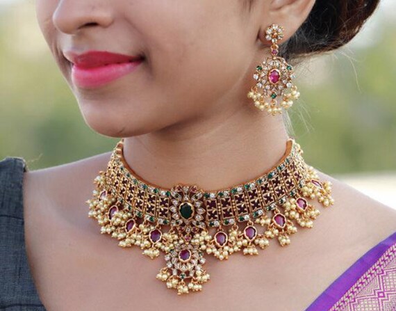 Indian Traditional Necklace Set Kemp 