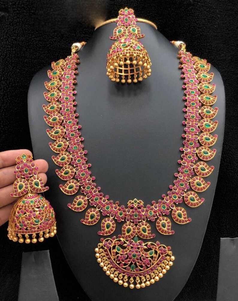 Indian Traditional Necklace Set, Kemp Stone Necklace, Temple Jewelry