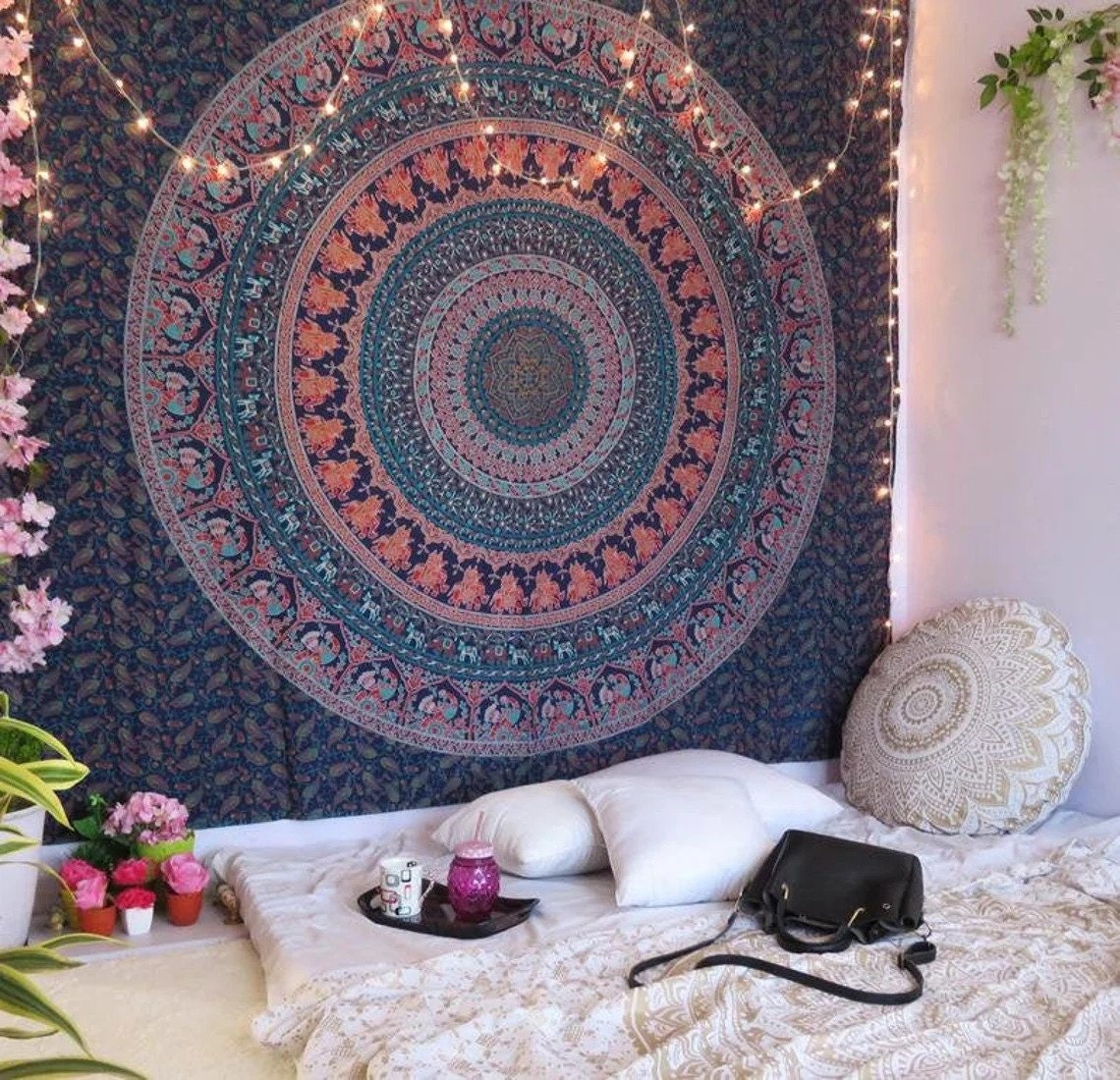 Lot De Tentures Murales Indiennes Boho En Coton 100% - Motif Mandala, 30x40 Pouces, Fabrication Artisanale D'Inde