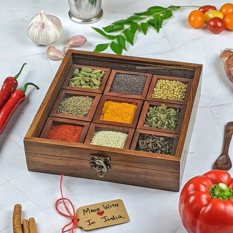Spice Powder Box SPUARE WOODEN Spice Box Round Spice Box Round Containers Spice Box With ...