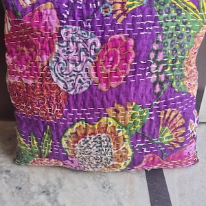 Purple - Patchwork Cotton Kanchipuram Cushion Cover (16 x 16 in) 17