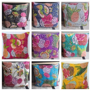 All Size kantha Cushion Cover,16x16,18x18,20x20,22x22,24x24 Indian Handmade Kantha Throw Pillow Decorative Pillow Cover, Sofa Pillow Cover