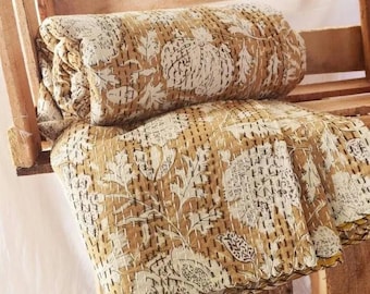 Indian Kantha Quilt Bedspread Bedding Blanket Doona Duvet Pure Cotton King Size Bedding Set Hand Block Print Coverlet Kantha Throw