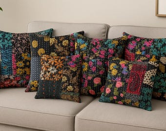 Patchwork Kissenbezug Vintage Stil Kissenbezug Kantha Kissenbezug Bunt Patchwork Kissenbezug