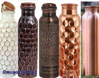 Traditional Pure Copper Ayurveda Broad Diamond shaped Hammered Bottle 32 Oz/ 950 