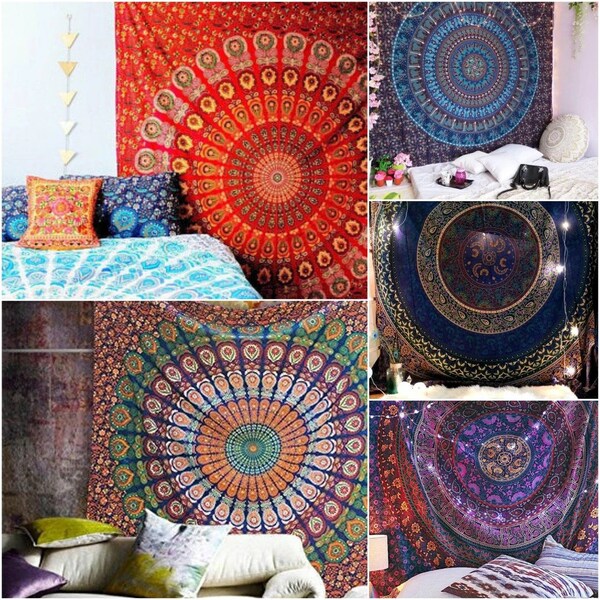 Indian Elephant Gypsy Boho Cotton Tapestry – Queen Size Mandala Bed Sheet / Bed Cover