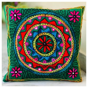 Decorative Pillow Cover Embroidered Cushion Cover Mexican Pillow Covers Hand Embroidery Floral Design Pillow Covers Decorative Cushions