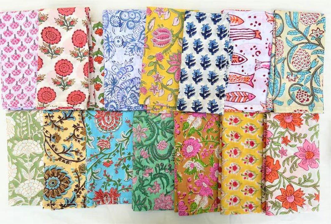 Assorted Cloth Napkins Set 100 Pack of Hand Block Printed Wedding ...