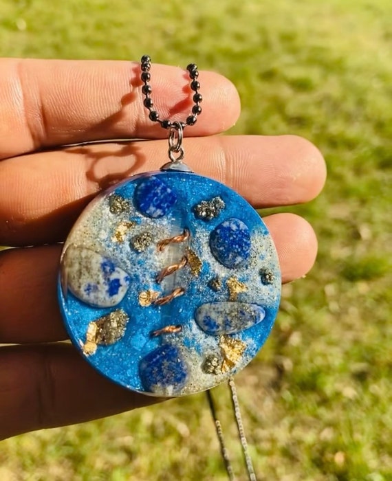 Orgonite Pendant Handmade Lapis Lazuli Pyrite Tourmaline Shungite