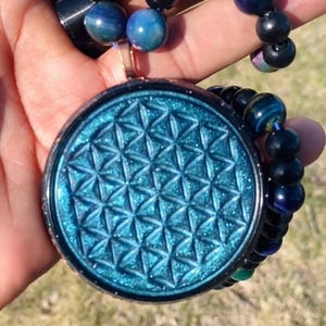 XL Flower of Life Orgonite pendant with Orgonite beaded necklace for grounding yoga meditation energy healing