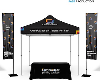 Custom Printed 10x10 Event Tent Booth Set with Feather Flags & Tablecloth