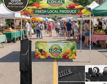 Custom Farmers Market Tent & Table Cover Set | 10x10 Branded Event Canopy | Professional Vendor Kit | Personalized Table Throw | Waterproof