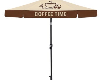Custom Logo Market Umbrella: 7.5ft, Black Aluminum, Auto-Tilt, Commercial Grade