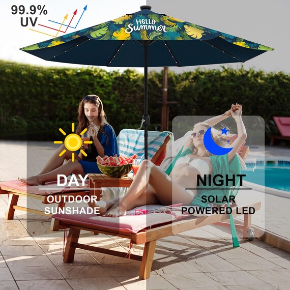custom led patio umbrellas Custom 9' Patio Umbrella: Solar LED Lights, UV Protection
