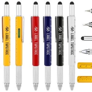 Custom 6-in-1 Multifunctional Metal Engineer Tool Pen – Stylus, Ruler, Screwdriver, Level, Personalized Gift for Him or Her