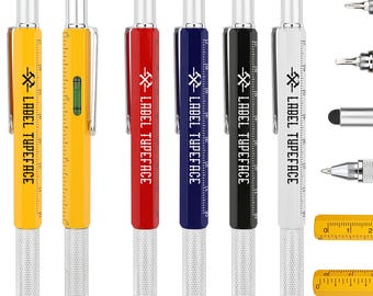 Custom 6-in-1 Aluminum Tool Pen: Stylus, Ruler, Screwdriver, Level